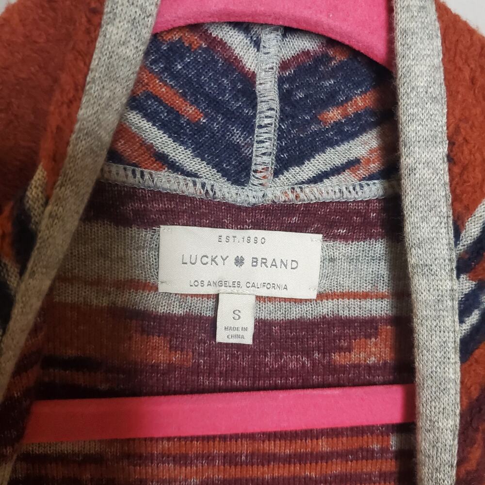 🔥 Lucky Brand Drape Front Aztec Sweater Cardigan Women's Size Small Blue Orange - Picture 7 of 15